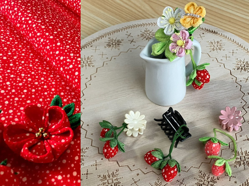 つまみ細工 イチゴのバスケット全体